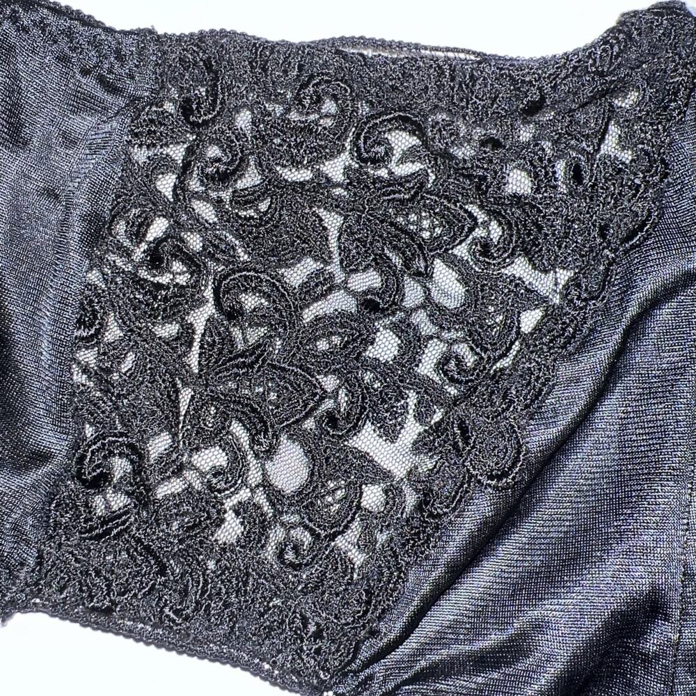 VINTAGE WACOAL 84202 Black LACE TRIM BRIEFS PANTIES SZ L LIQUID SATIN - Picture 8 of 16